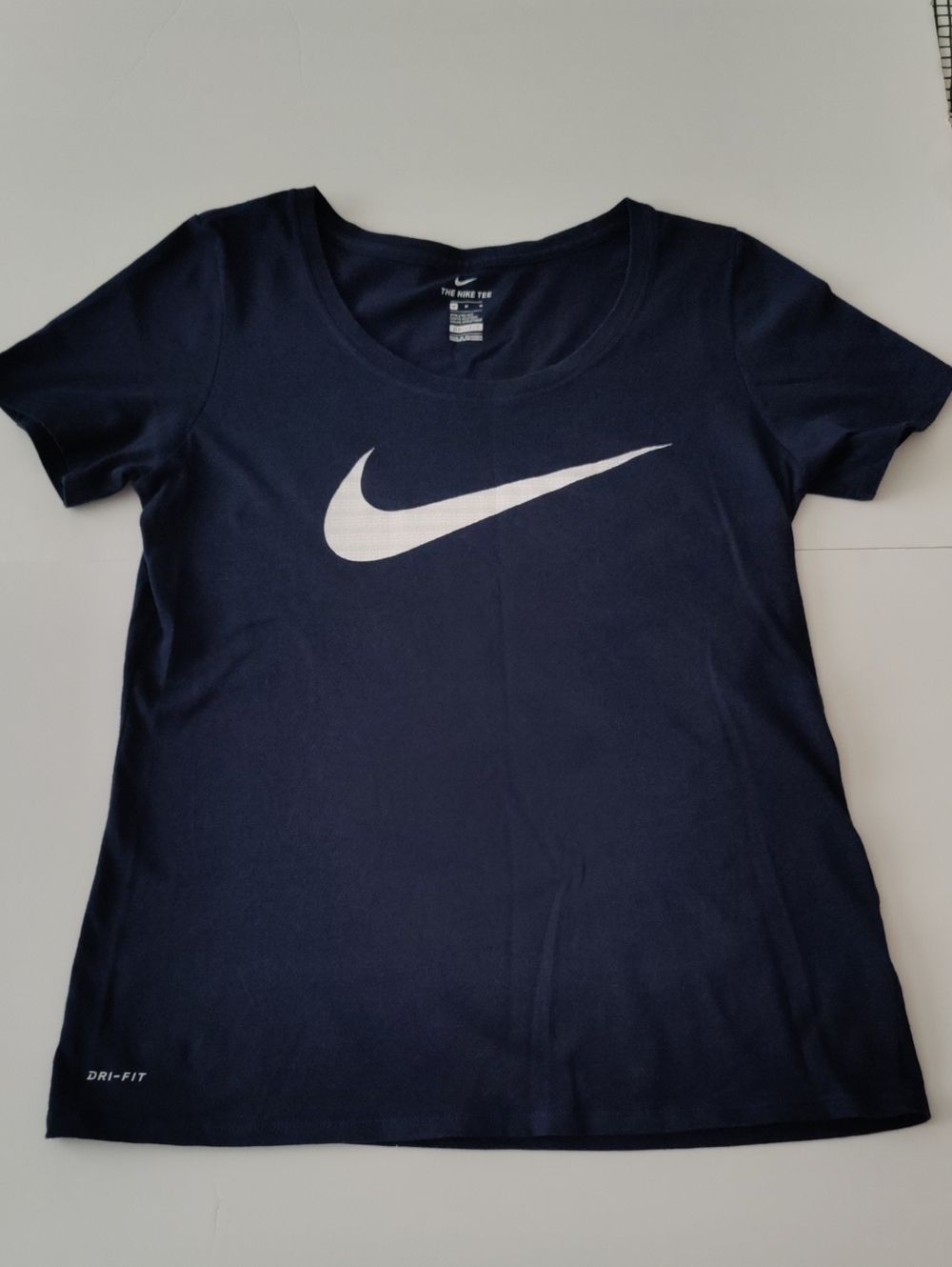 Nike Navy Short-Sleeve Dri-FIT Tee with White Swoosh